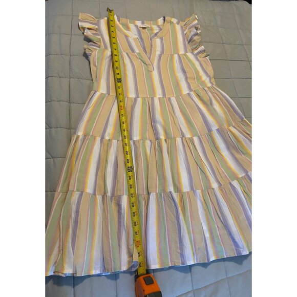 Roller Rabbit Dress Sz Small Flutter Sleeve Lavender Butter Yellow Tiered Ruffle - Picture 4 of 14